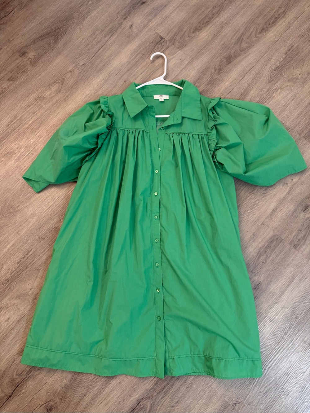 entro Green Puff-Sleeve Button-Front Casual Dress